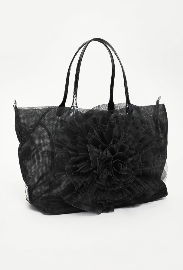 Valentino Black Mesh Floral Tote Bag - 3