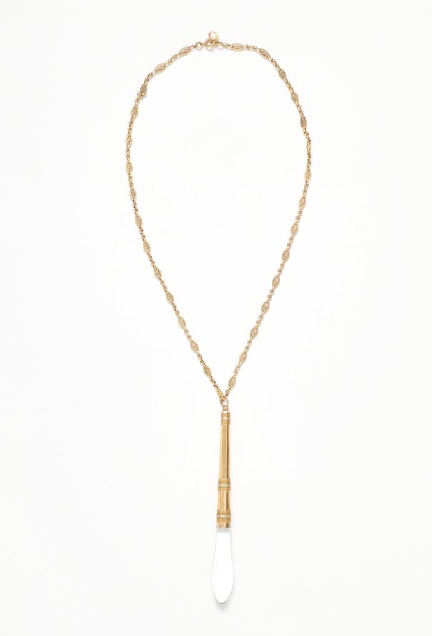 Vintage Fine Jewelry Antique 18k Yellow Gold & Glass Pendant Necklace - 3