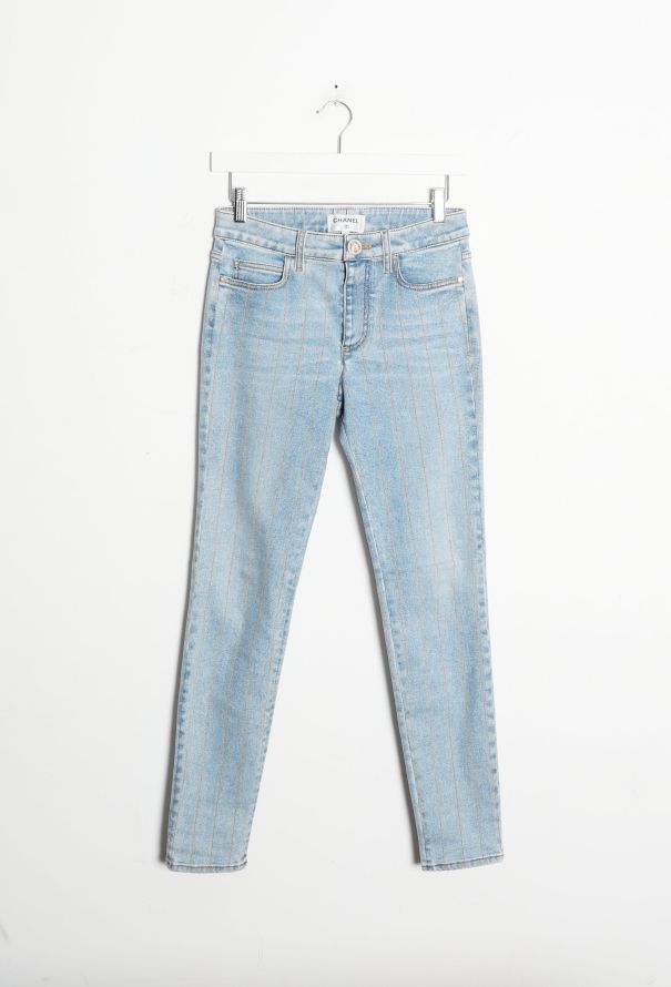Chanel 2020 Metallic Chainlink Striped Jeans - 9