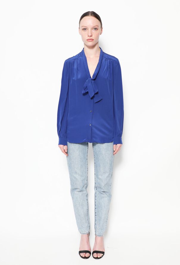 Miu Miu Silk Lavallière Blouse - Cobalt blue - 3