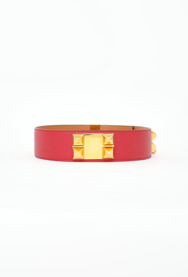 Hermès Vintage Rouge Courchevel ‘Collier de Chien’ Belt (1995) - 2