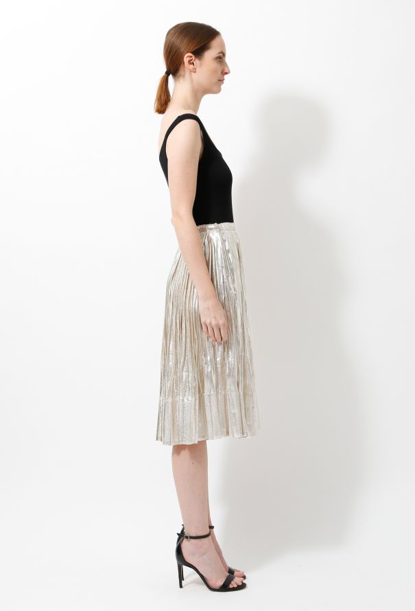 Jil Sander Silver Lamé Pleated Skirt - 3