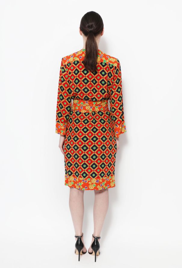 Saint Laurent 1993 Graphic Belted Silk Dress - 4