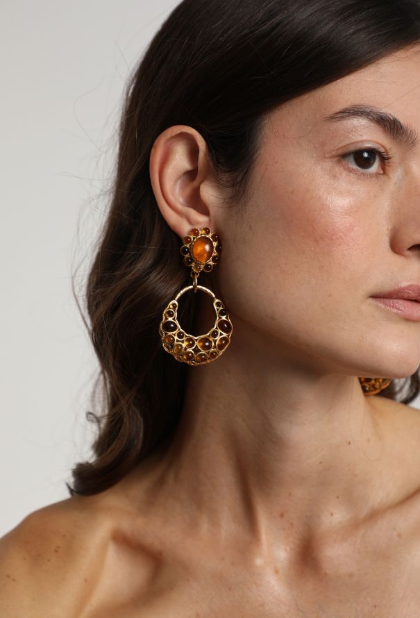 Chanel 1994 Çitrine Glass Clip Earrings - 1