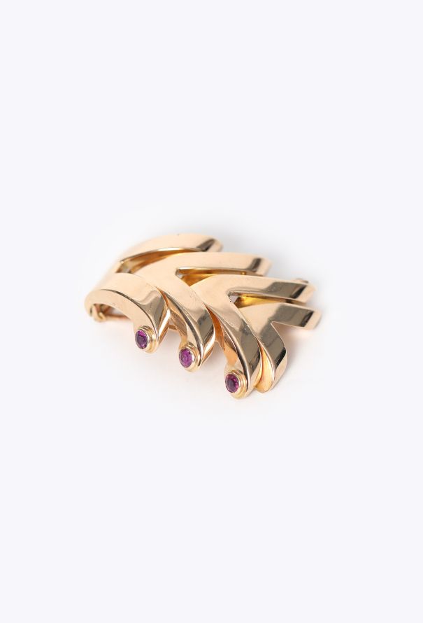 Boucheron 1940s 18K Rose Gold & Ruby Clip Brooch - 3