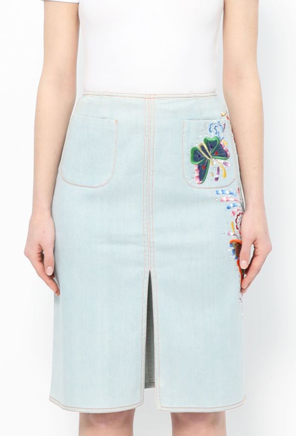 Dior 2002 Butterfly Embellished Denim Skirt - 2