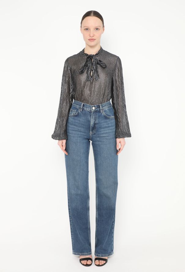 Saint Laurent Iridescent Lamé Lavallière Blouse - 2