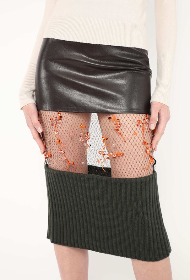 Prada F/W 2022 Net Appliqué Leather Skirt - 4