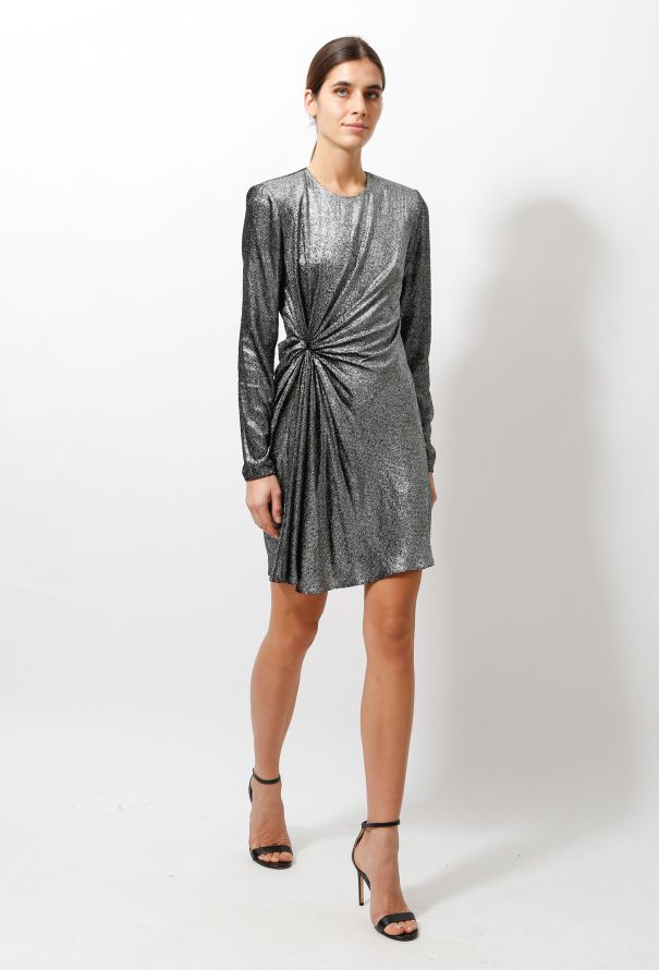Saint Laurent 2018 Silver Lamè Draped Dress - 3