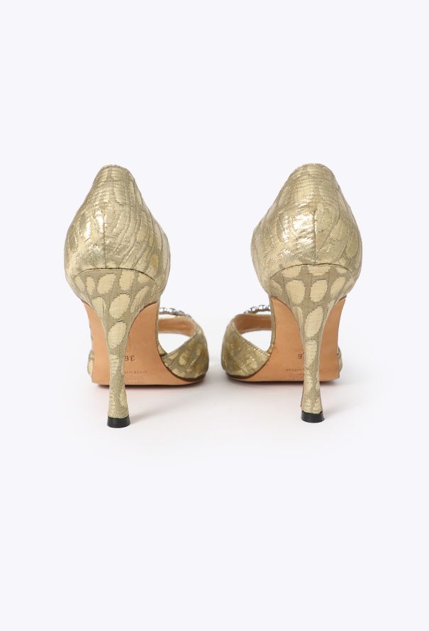 Manolo Blahnik Sedaraby Golden Metallic Peep-Toe Pumps - 4