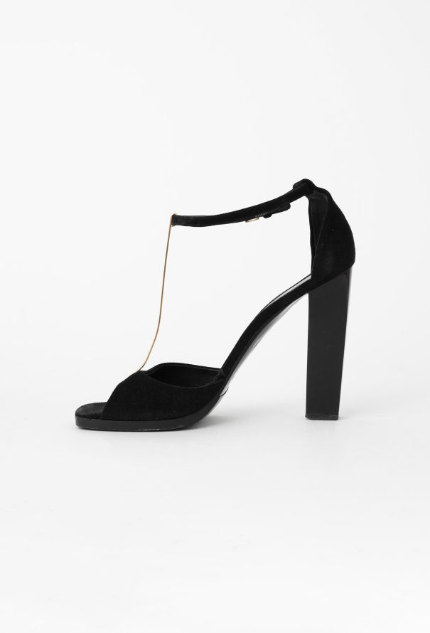Céline Metallic T-Strap Suede Sandals - 4