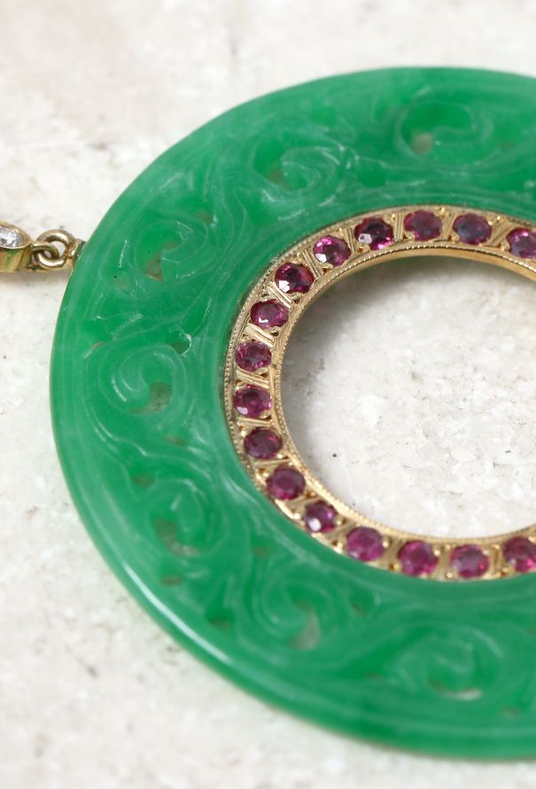 Vintage Fine Jewelry 18k Yellow Gold & Jade Earrings - 4