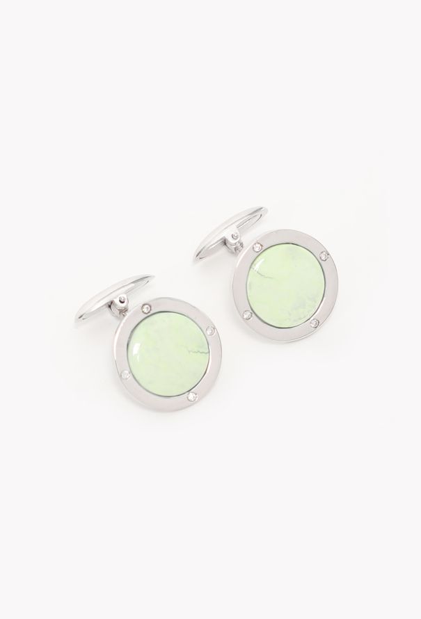 Modern Fine Jewelry 18k White Gold & Diamond Gemstone Cufflinks - 2