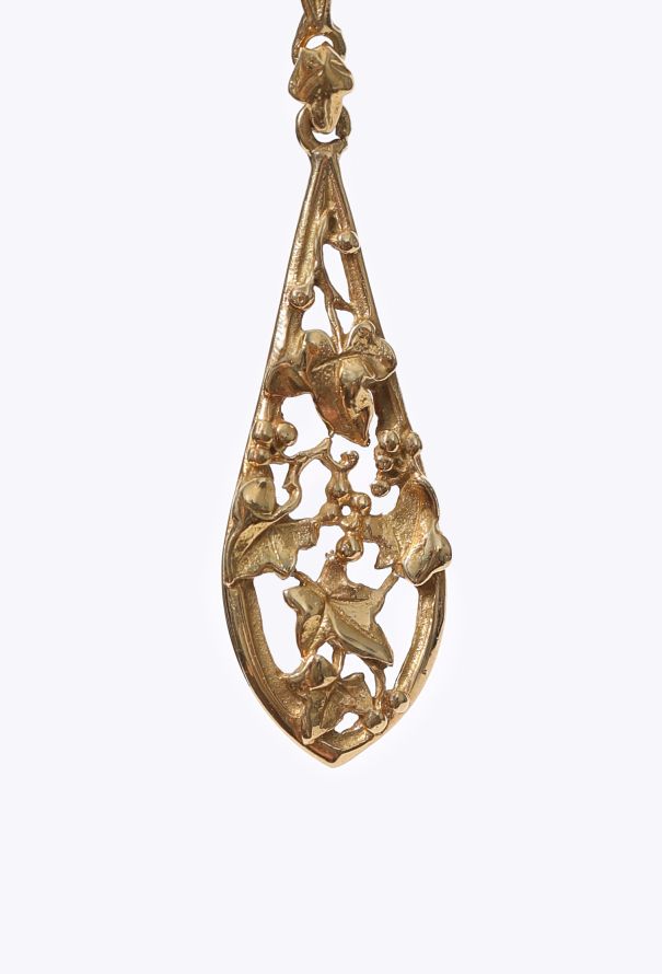 Vintage Fine Jewelry 18k Yellow Gold Leaf Pendant Earrings - 3