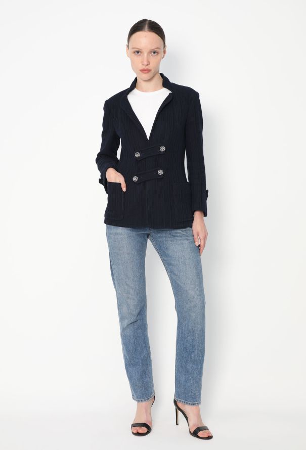 Chanel Asymmetrical Ribbed 'CC' Jacket - 4
