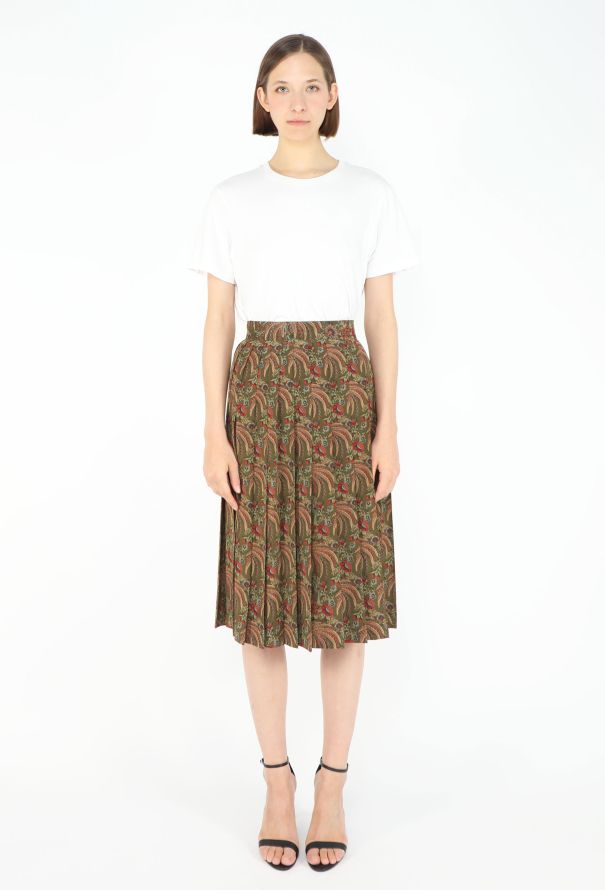Hermès Floral Pleated Silk Skirt, 1970s - 1