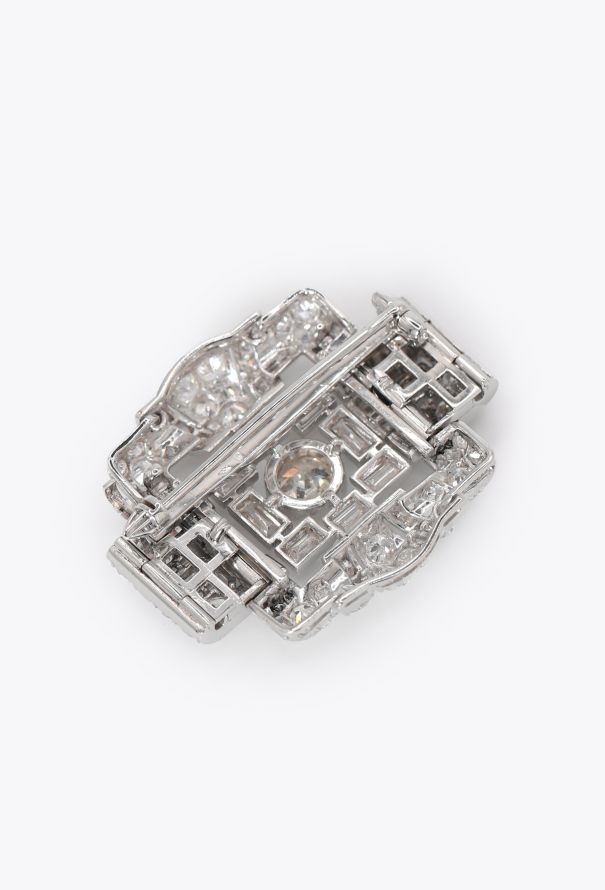 Vintage Fine Jewelry Art Déco 18k White Gold, Platinum & 3 Carats Diamond Brooch - 5