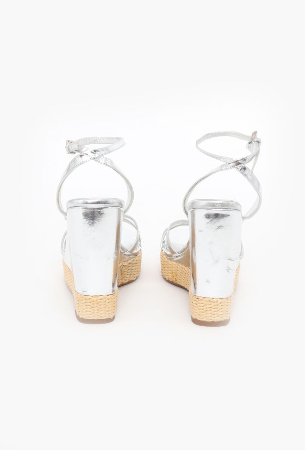 Prada Metallic Platform Wedge Espadrilles - 4