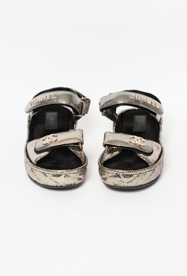 Chanel 2020 Metallic Quilted Sandals - 3
