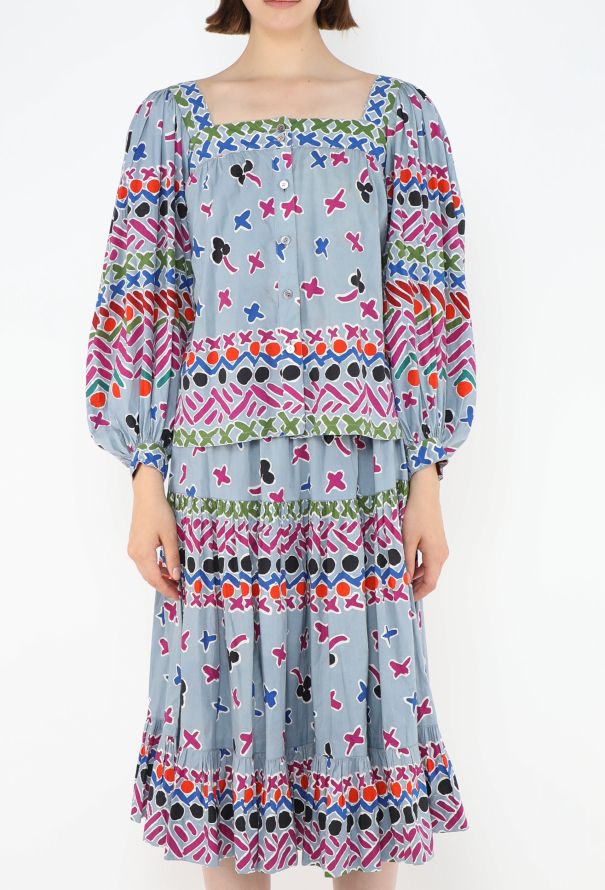 Saint Laurent 1979 Belted Printed Peasant Ensemble - 5