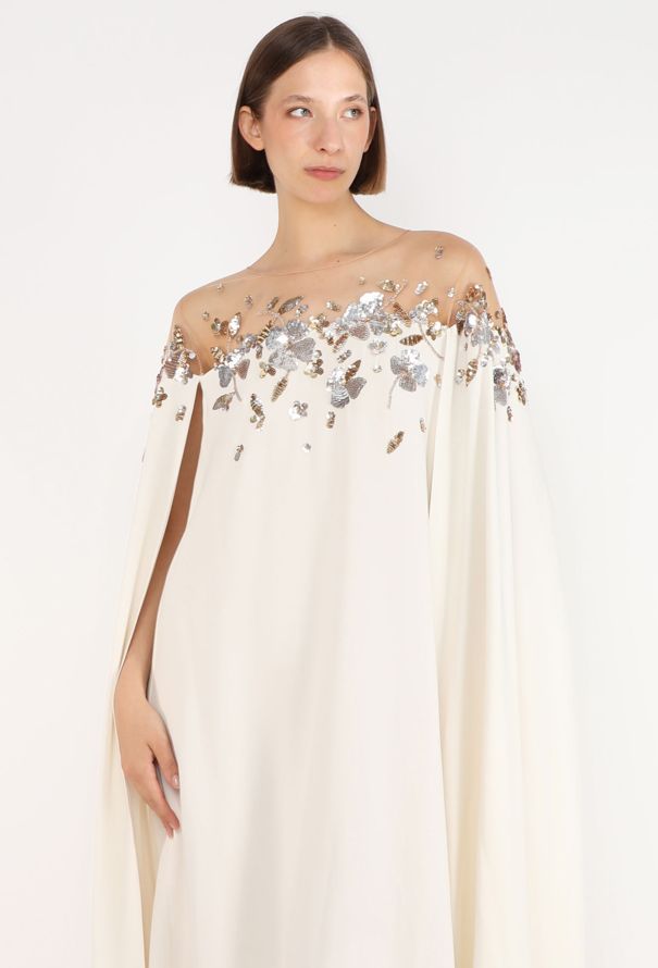 Oscar De La Renta Embellished Silk Cape Gown, 2022 - 2