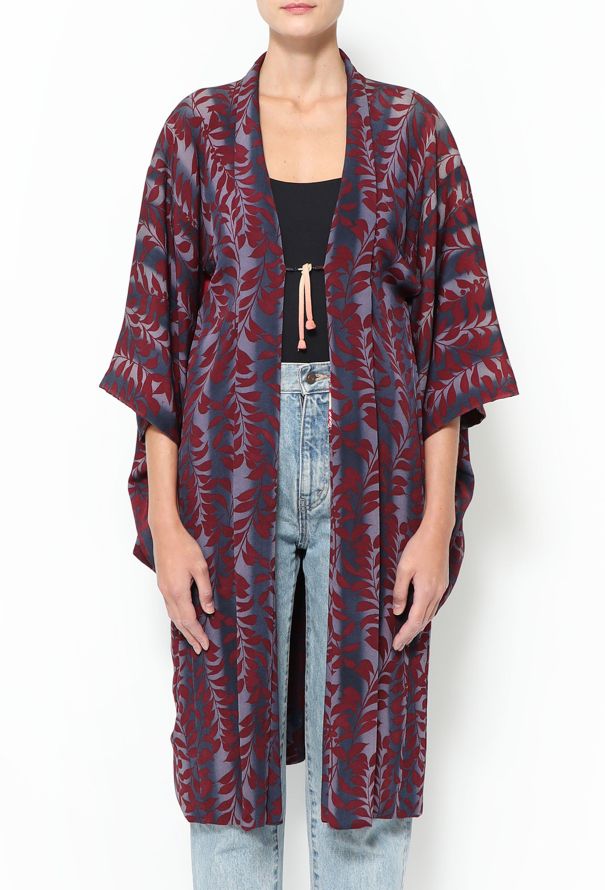World Treasures Authentic Ombré Leaf Print Kimono - 3