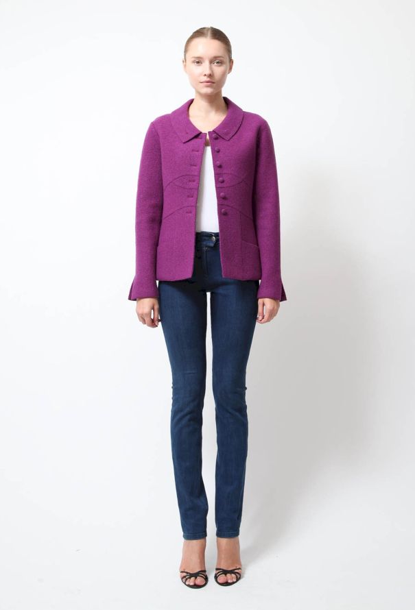Chanel 90s Purple Felt Jacket - 2
