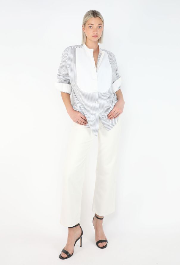 Loewe Silk Pinstripe Bib Shirt - 5