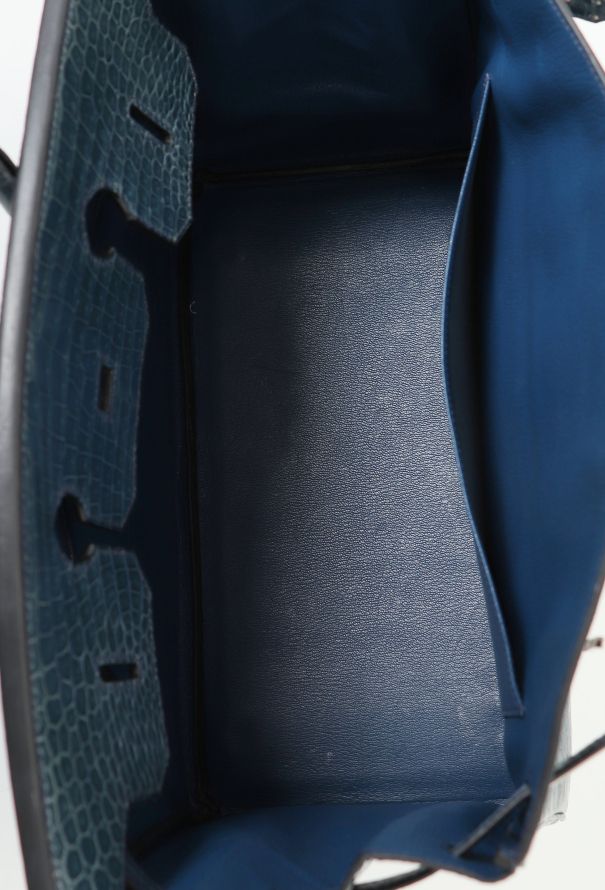 Hermès RARE 2005 Bleu Brighton Porosus Birkin 35 - 12