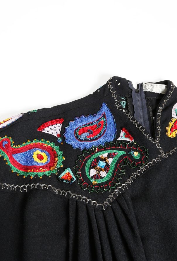 Exquisite Vintage Iconic Emmanuelle Khanh Paisley Embroidered Dress - 6