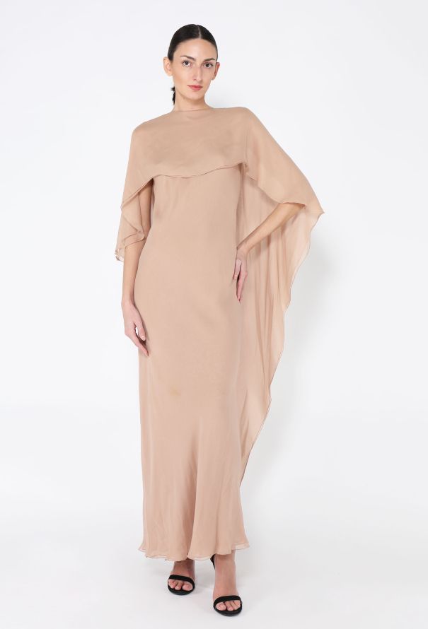 Halston RARE Early '70s Chiffon Cape Gown - 1