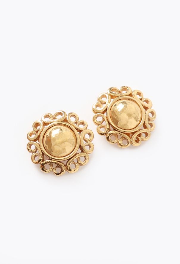 Saint Laurent Vintage Hammered Floral Clip Earrings - 2