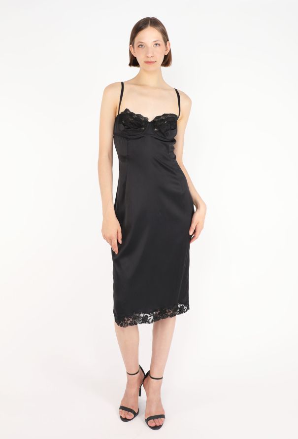 Dolce & Gabbana Lace Trim Slip Dress, 1990s - 1