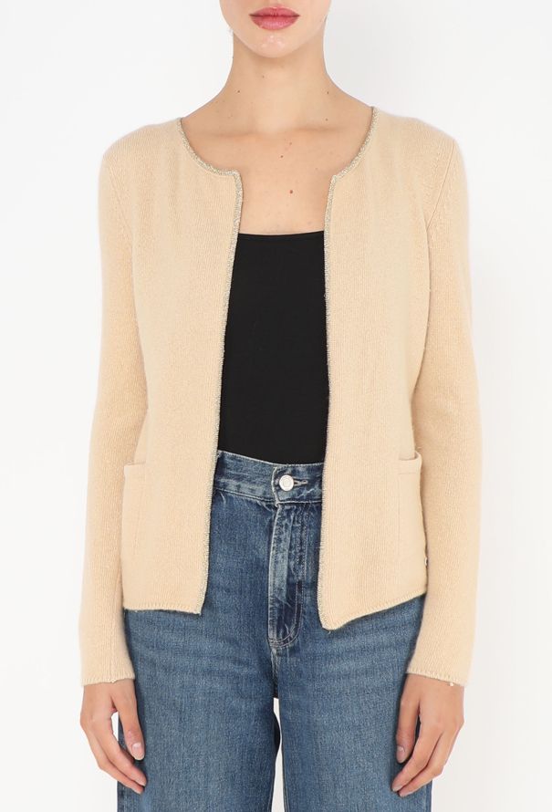 Chanel Beige Cashmere Lamé Trim cardigan - 2