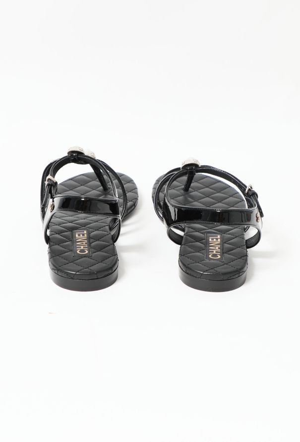 Chanel 2022 Pearl Embellished Leather Sandals - 6