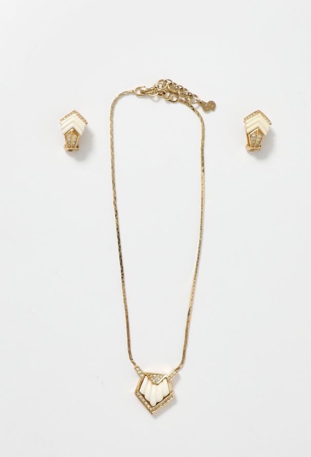 Dior '80s Strass Chevron Necklace & Earring Set - 1