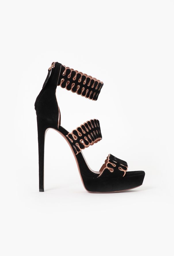 Alaïa S/S 2014 Black Suede Laser-Cut Sandals - 1