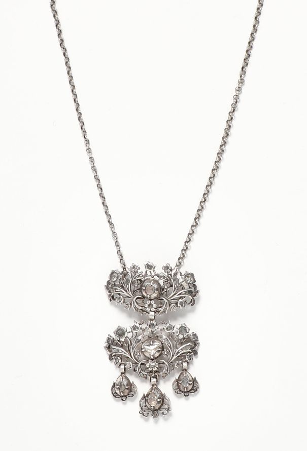 Vintage Fine Jewelry Silver & Diamonds Butterfly Cross Necklace - 1