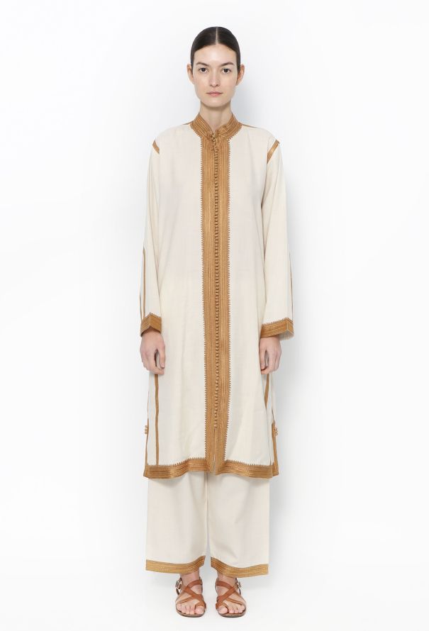 World Treasures Authentic Moroccan Embroidered Linen Ensemble Ivory & Gold - 3