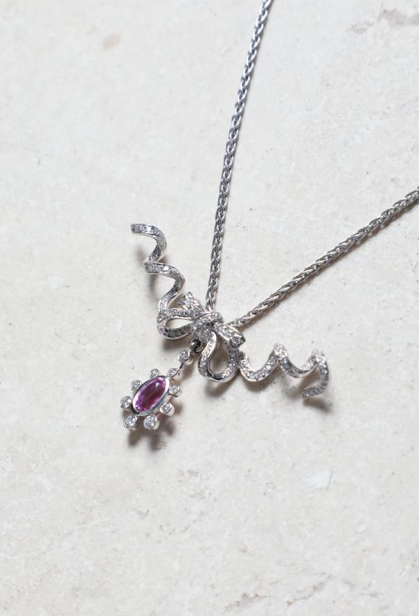 Mellerio 18k White Gold, Pink Sapphire & Diamond Necklace - 4