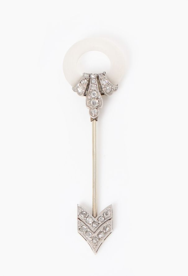 Vintage Fine Jewelry 18k White Gold & Rock Crystal Arrow Brooch - 3