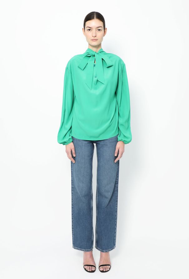 Balenciaga 2016 Silk Lavallière Blouse - Green - 4