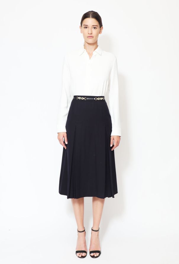 Céline Vintage Chainlink Twill Slit Skirt - 3