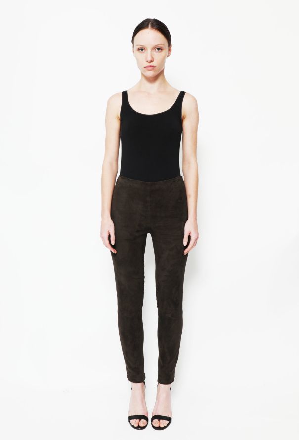 The Row Khaki 'Moto' Suede Trousers - 1