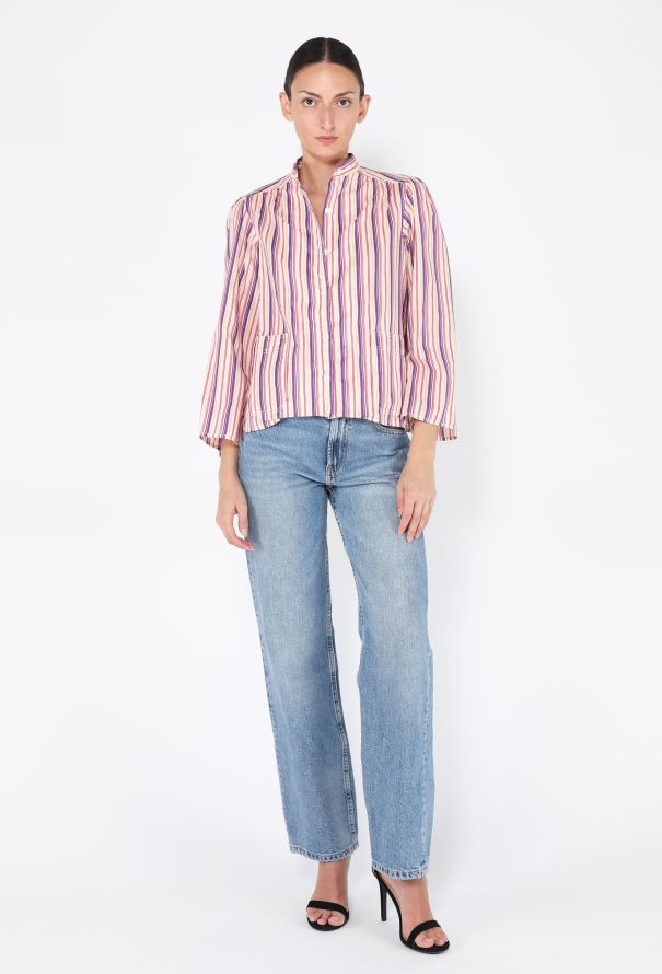 Oscar De La Renta Striped Cotton Blouse, 1970s - 4