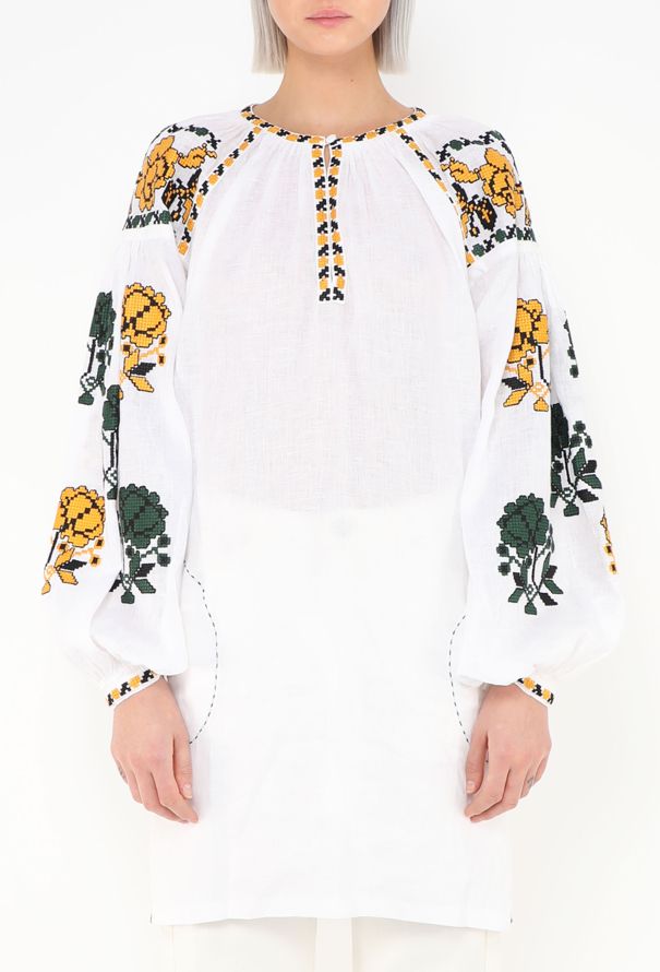Vita Kin Embroidered White Linen Tunic Top - 1