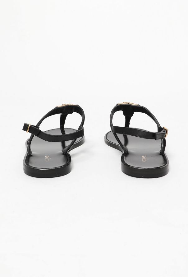 Céline Leather Triomphe Sandals Black - 5