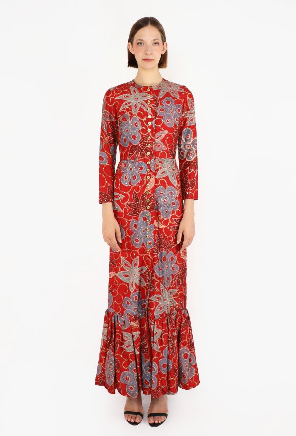 Lanvin Hand-Embroidered Dupion Silk Gown, 1970s - 1