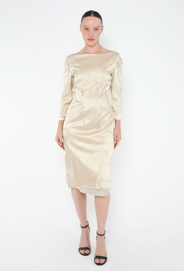 Miu Miu Beige Textured Charmeuse Dress - F/W 2024 - 4