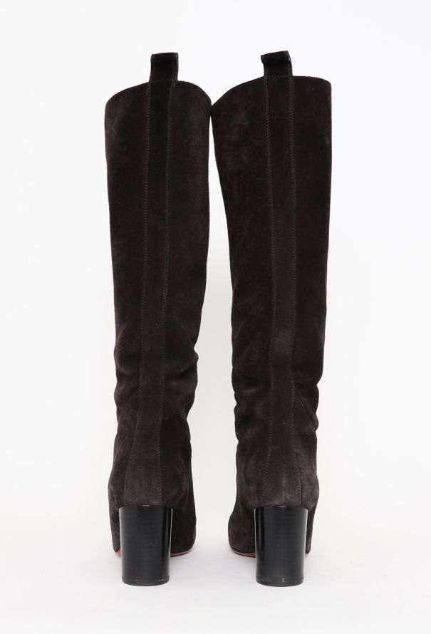 Chloé Brown Suede Front-Zip Knee-High Boots - 4
